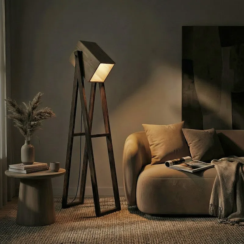 BeigeGlow Wooden Floor Lamp - Brown media 1