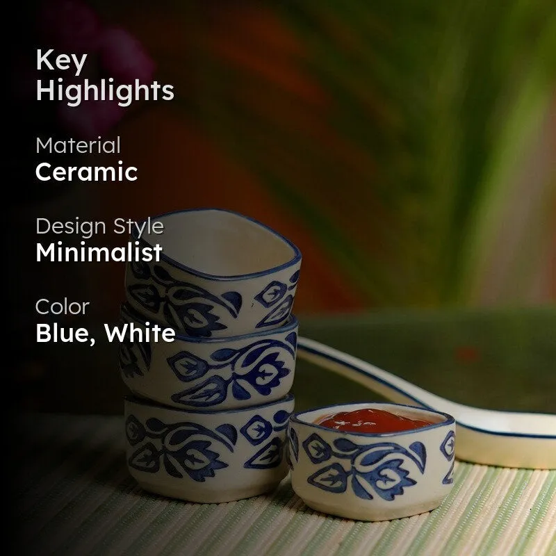 Savorelle Ceramic Dip Bowls (Blue,White ,40 mL Each) - Set Of Four media 2