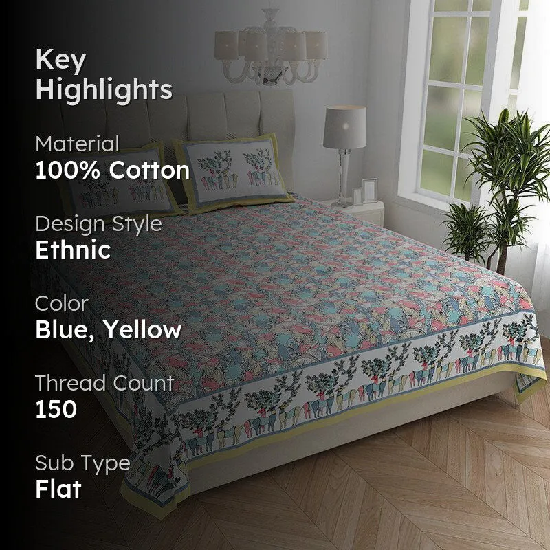 Ratna Radiance Floral Cotton Bedsheet (Green) - 150 TC media 2