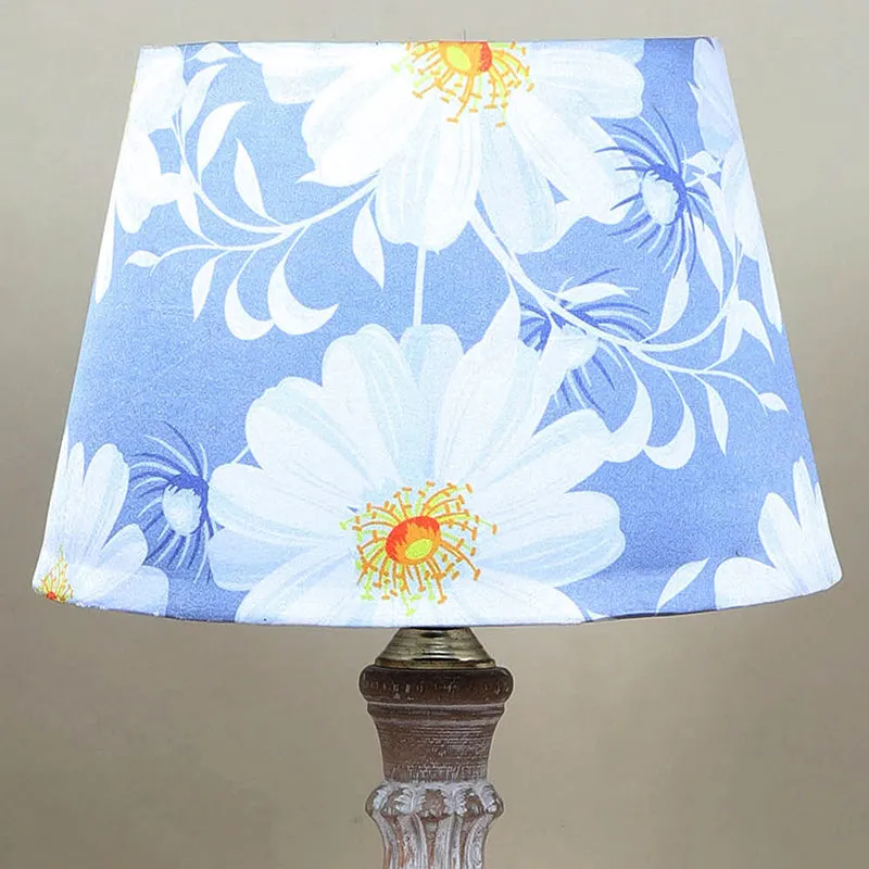 Daisy Blooms Sif Printed Mango Wood Table Lamp - White,Blue,Brown media 3
