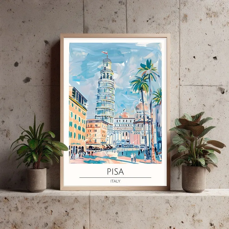Vintage Pisa Framed Canvas Archival Canvas Wall Painting - Natural Brown Frame media 3
