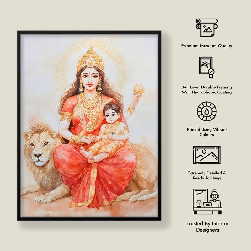 Jaya Durga Mata Spiritual Archival Paper Wall Painting With Frame - Black media 8