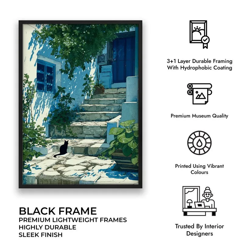 Coastal Village Canvas Wall Painting - Black Frame media 9