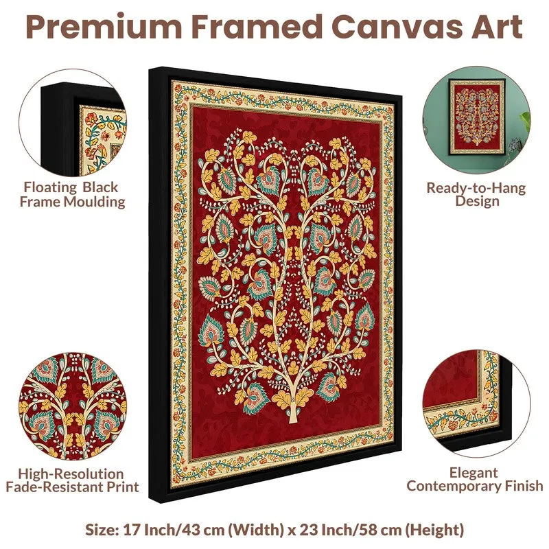 Kalamkari Floral Canvas Wall Painting With Frame media 5