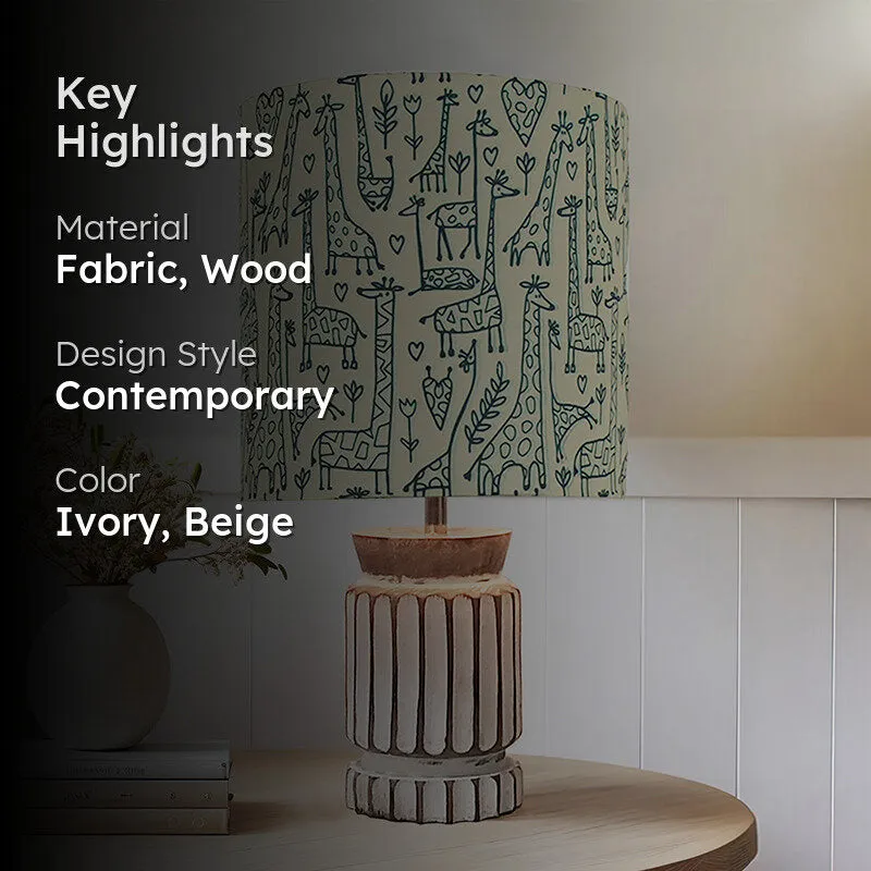 Doodled Savannah Carved Fabric Table Lamp - Ivory,Beige media 2