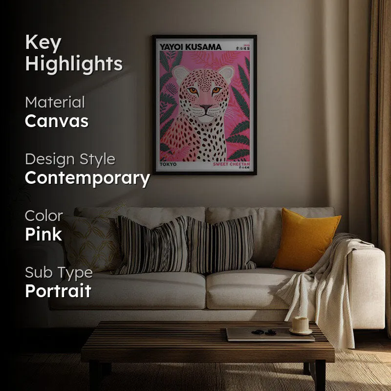 Sweet Cheetah Inspired by Yayoi Kusama Archival Canvas Wall Art - Black Frame media 2