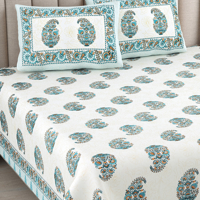 Paisley Dream Cotton Bedsheet (Blue) - 144 TC media 3