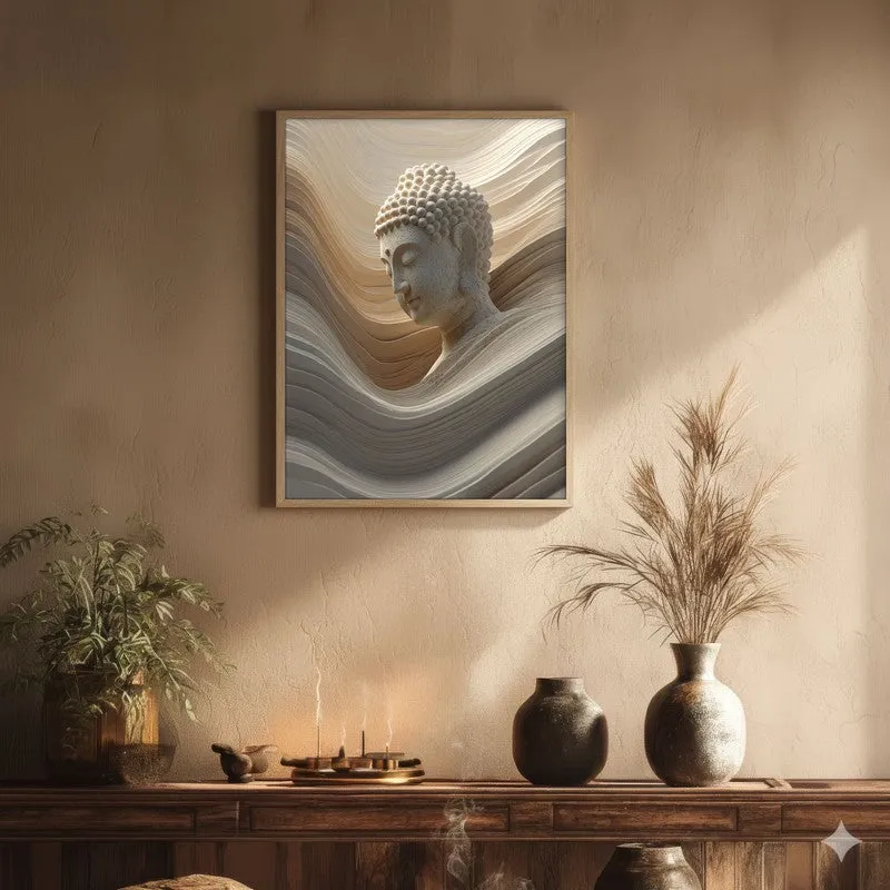 Aurum Buddha Archival Paper Wall Painting With Brown Frame media 1