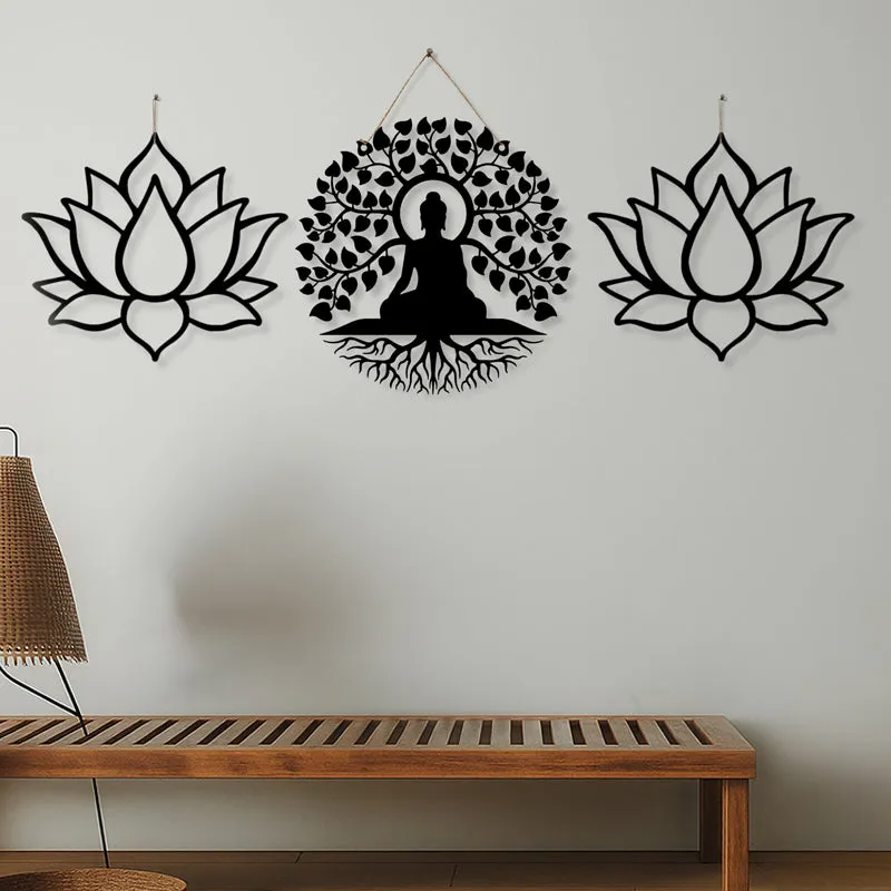 Buddha With Lotus Iron Wall Accent - Set Of Three media 1
