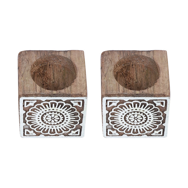 Mandala Mango Wood Tea Light Holder - Set Of Two media 4