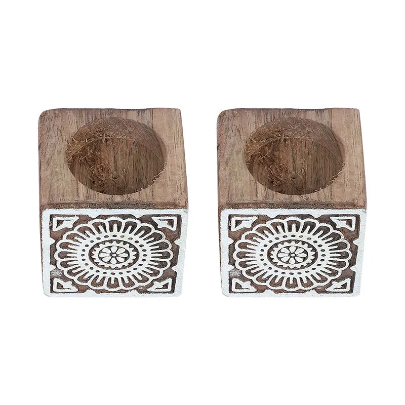 Mandala Mango Wood Tea Light Holder - Set Of Two media 4
