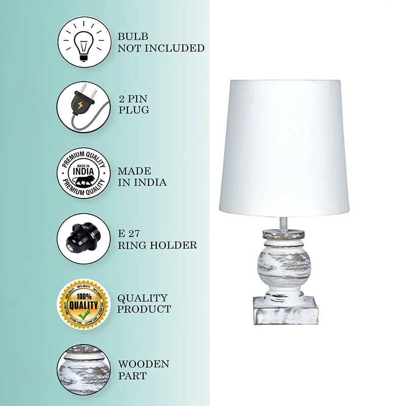 Minos Carved Wooden Fabric Table Lamp - White media 4
