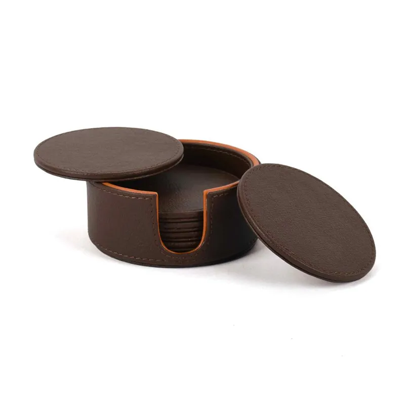 Tisca Faux Leather Coaster (Brown) - Seven Piece Set media 4