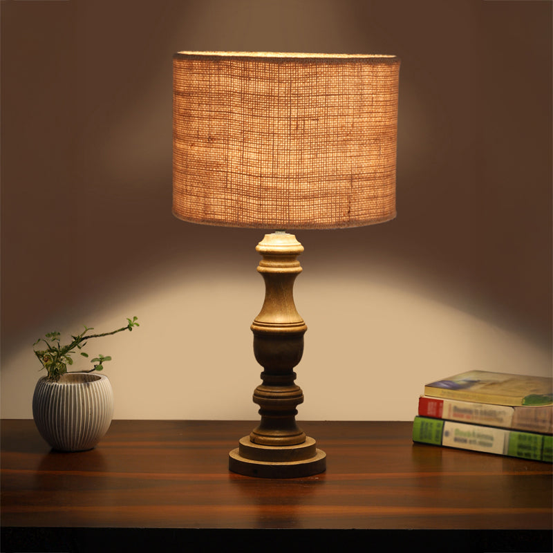 Sienna Carve Wooden Table Lamp - Brown