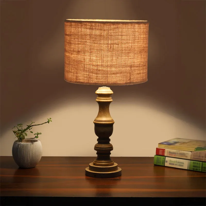 Sienna Carve Wooden Table Lamp - Brown media 1