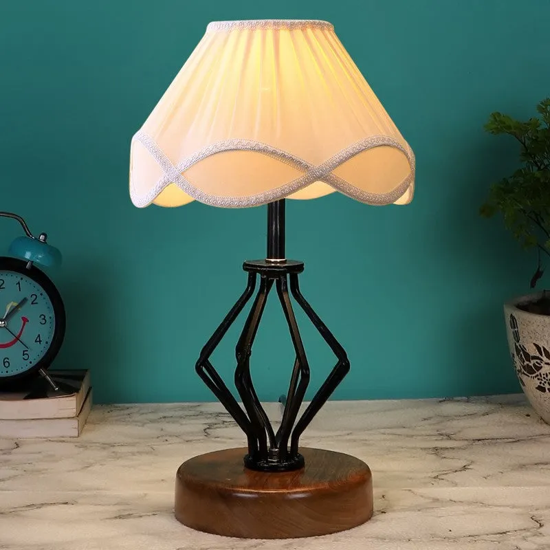 Aurencia Cotton Table Lamp With Wooden Base - Ivory media 3