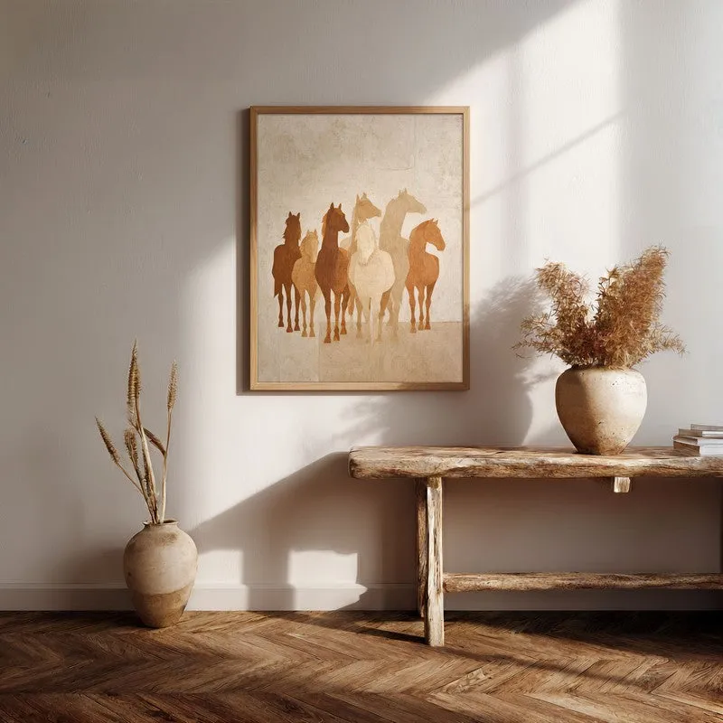 Desert Horse Silhouettes Wall Painting With Brown Frame media 7