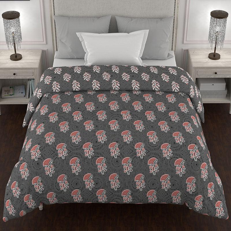 Juhi Reversible Floral Cotton Comforter (Grey & Red) - 150 GSM media 3