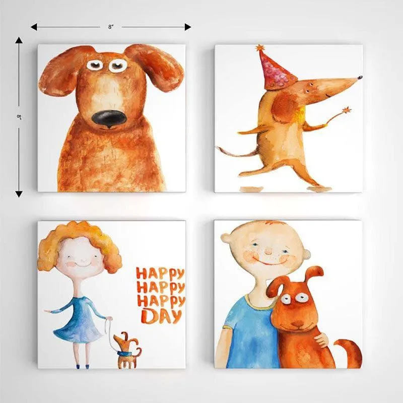 Kids And Doggo Canvas Wall Art - Set Of Four media 4