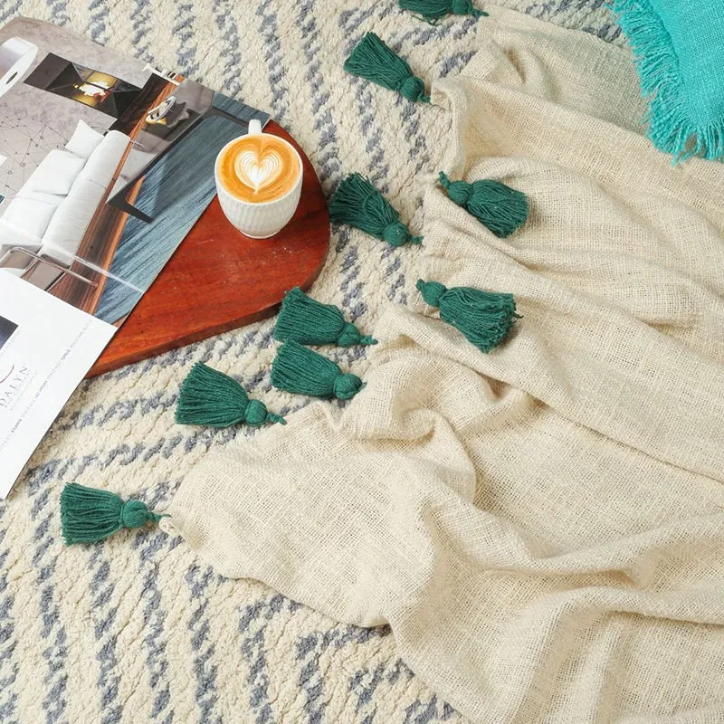 Tassura Tasselled Cotton Throw - Green media 7