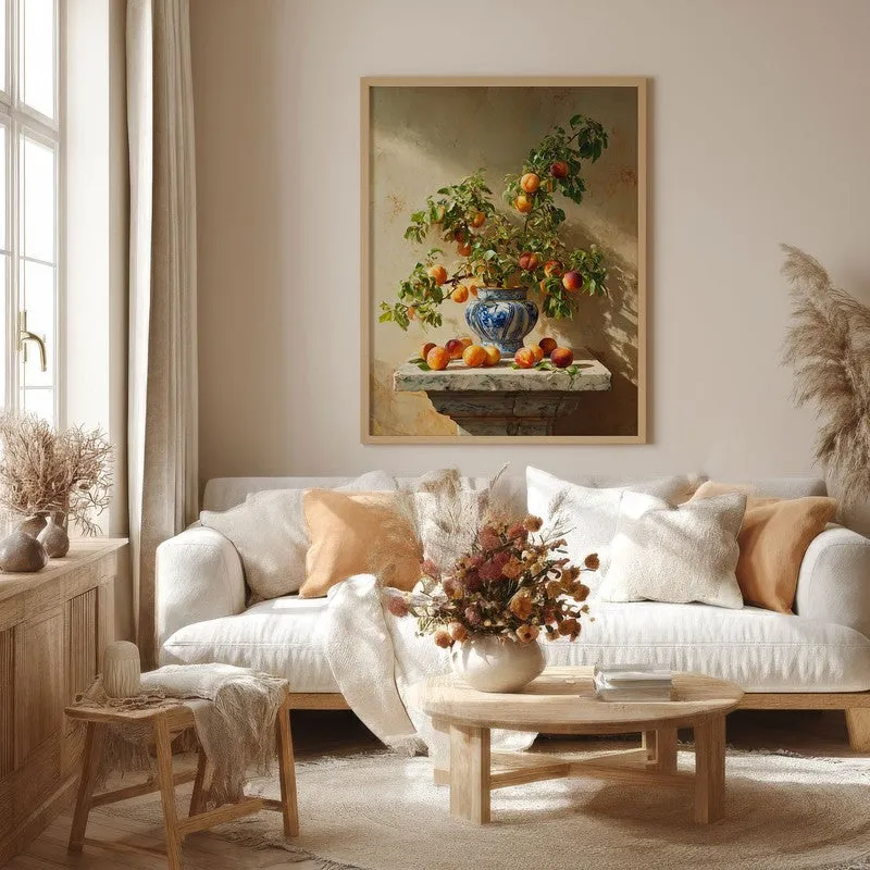 Pedestal Peach Canvas Wall Painting - Brown Frame media 4