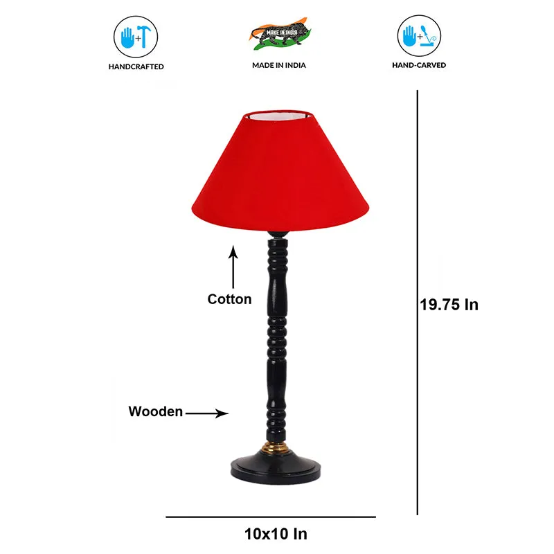 Glow Mesa Table Lamp With Carved Wooden Base - Red,Black media 3