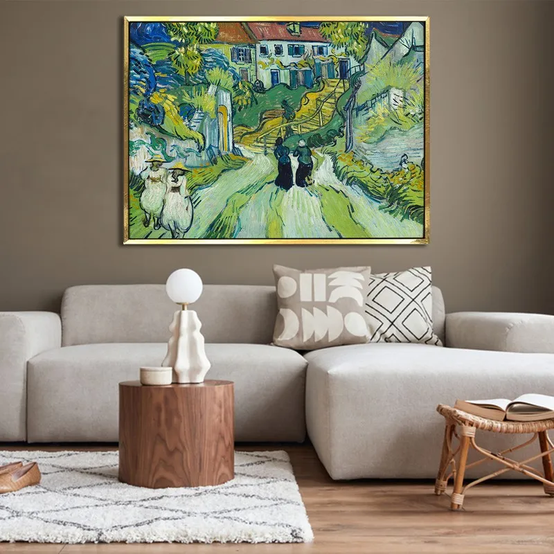 Hillside Hamlet Canvas Wall Painting With Frame media 4