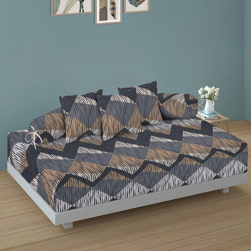 Gray & Grid Diwan Set - Six Piece Set