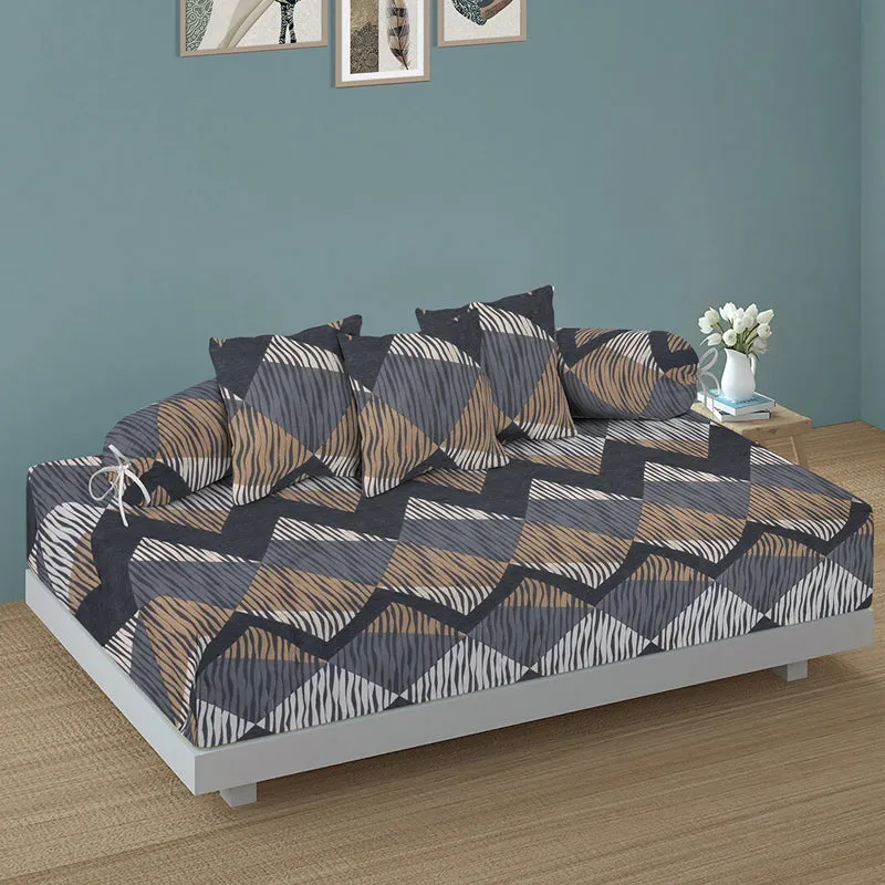Gray & Grid Diwan Set - Six Piece Set media 1