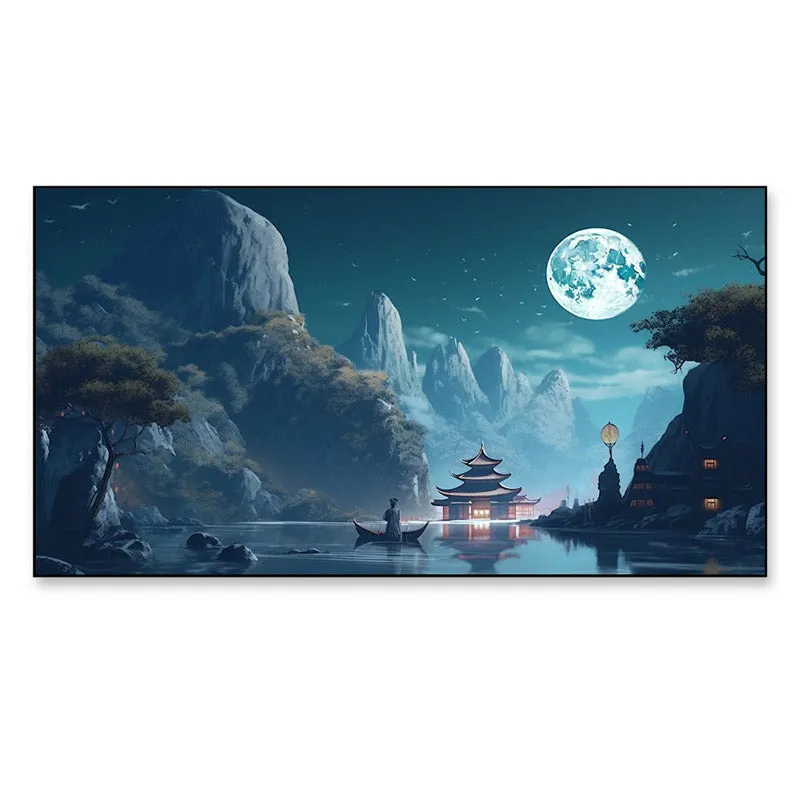 Moonlight Magic Valley Wall Painting With Frame media 4