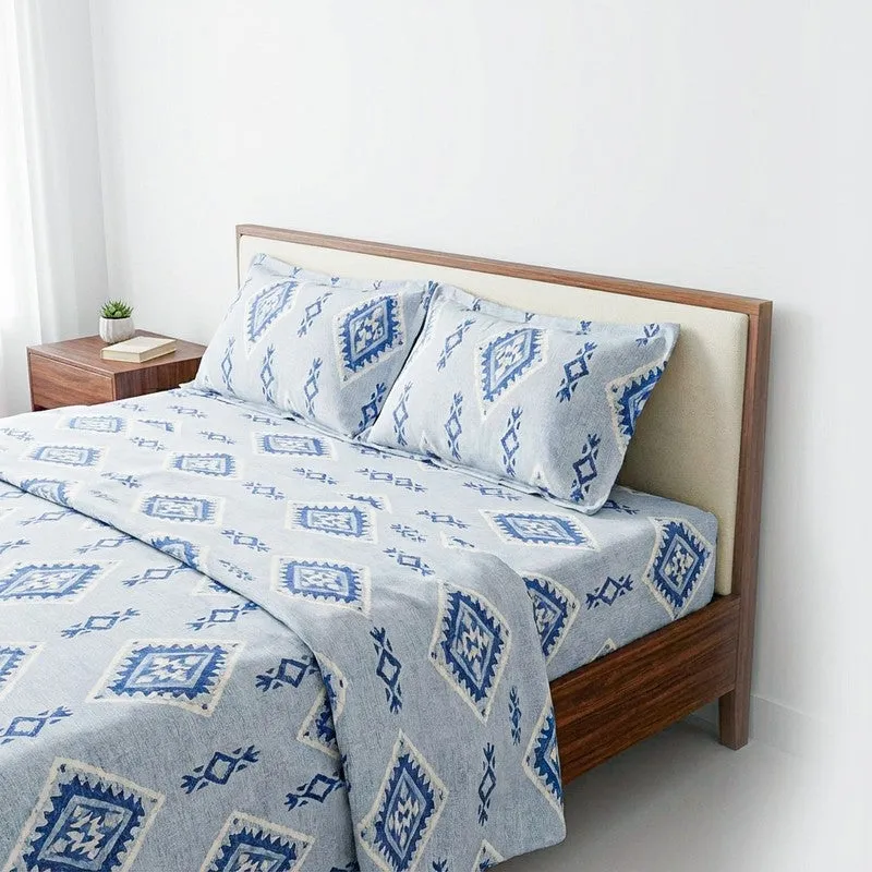 Lisha Ethnic Cotton Bedsheet (Blue) - 144 TC media 3