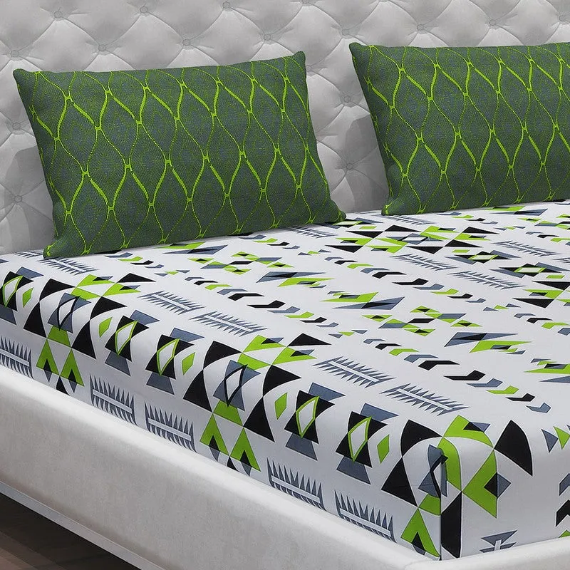 Monte Carlo Magique Angle Cotton Bedsheet (White,Green) - 104 TC media 5