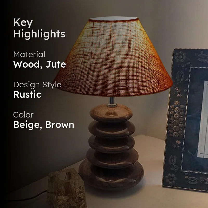 Lynari Jute Table Lamp With Wooden Base - Beige media 2