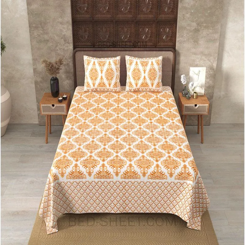 Dhutha Ethnic Cotton Bedsheet (Yellow) - 180 TC media 3