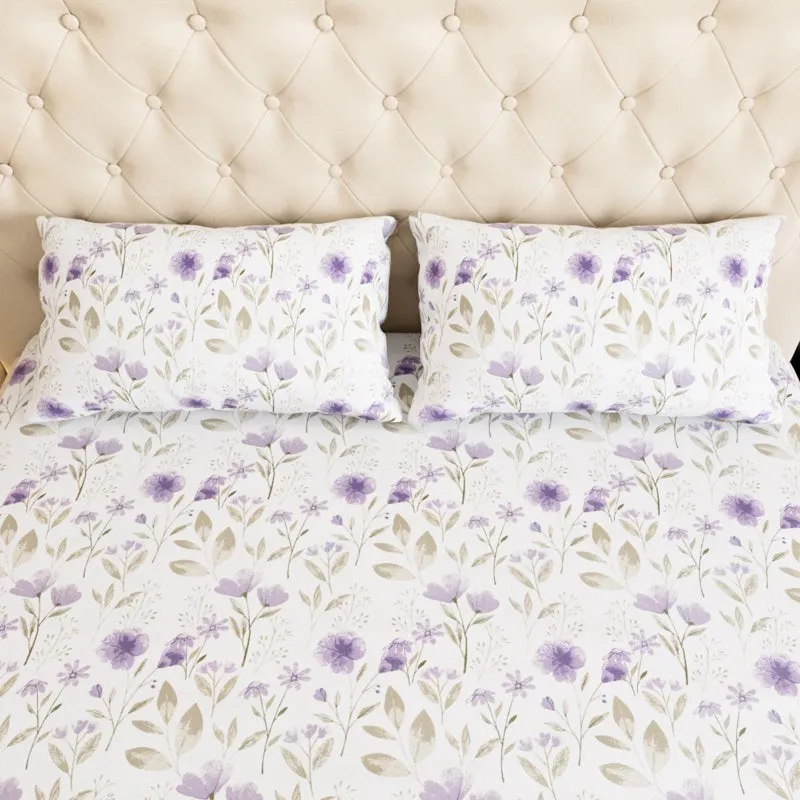 Harmony Floral Cotton Bedsheet (Purple) - 180 TC media 4