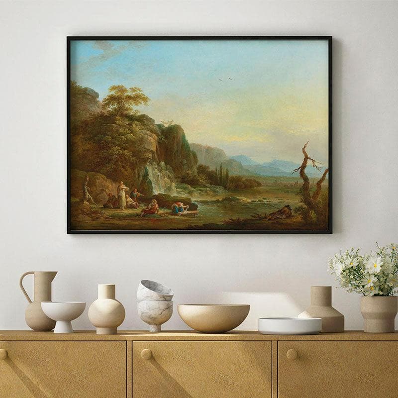 River Landscapes Canvas Painting - Black Frame