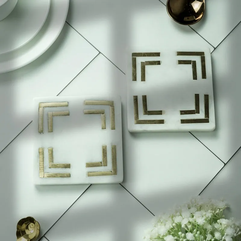 Cairn Marble Coaster With Brass Inlay - Set Of Two media 4