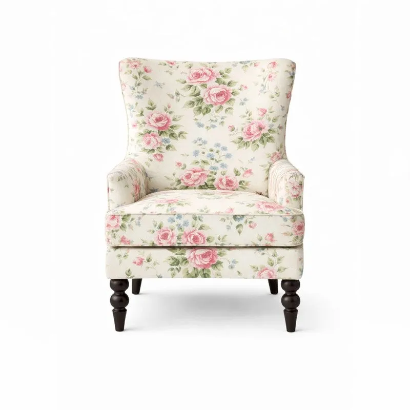 Heritage Blossom Teak Wood & Velvet Upholstered Lounge Chair media 3