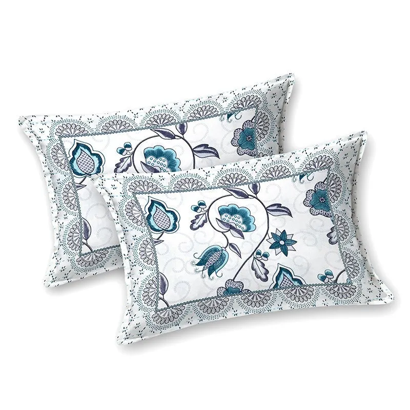 Aishaani Ethnic Cotton Bedsheet (White,Blue) - 180 TC media 7