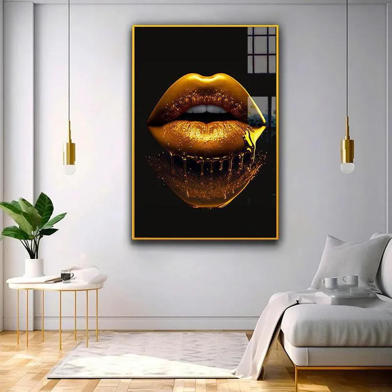 Midas Kiss Modern Canvas Wall Art With Frame - Gold media 1