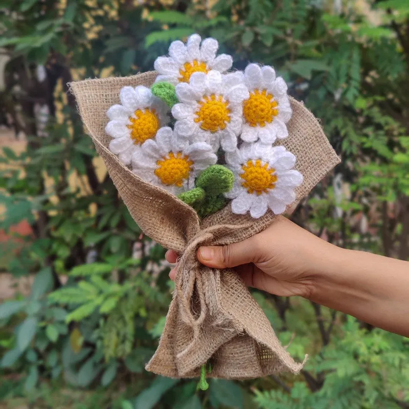 Crochet Handmade Sunflower Bouquet (White,Yellow) - Set Of Six media 1