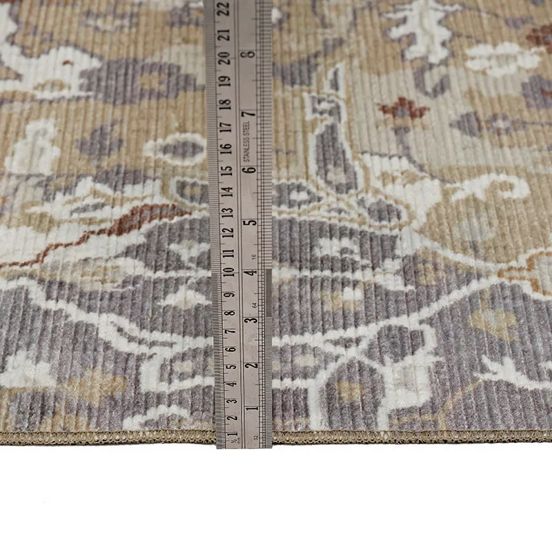 Close-up of carpet surface with ruler showing flat low-profile pile
