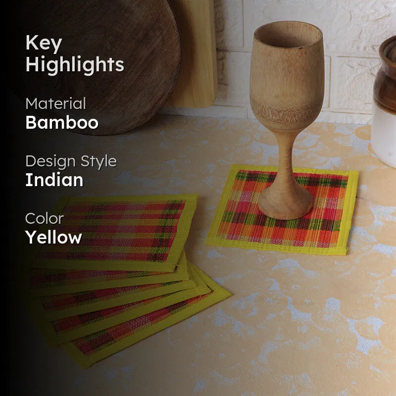 Chequered Zen Bamboo Coaster (Yellow) - Set Of Four media 2