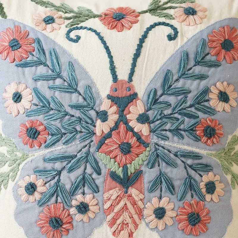 Whimsy Flutters Embroidered Cotton Cushion Cover media 4