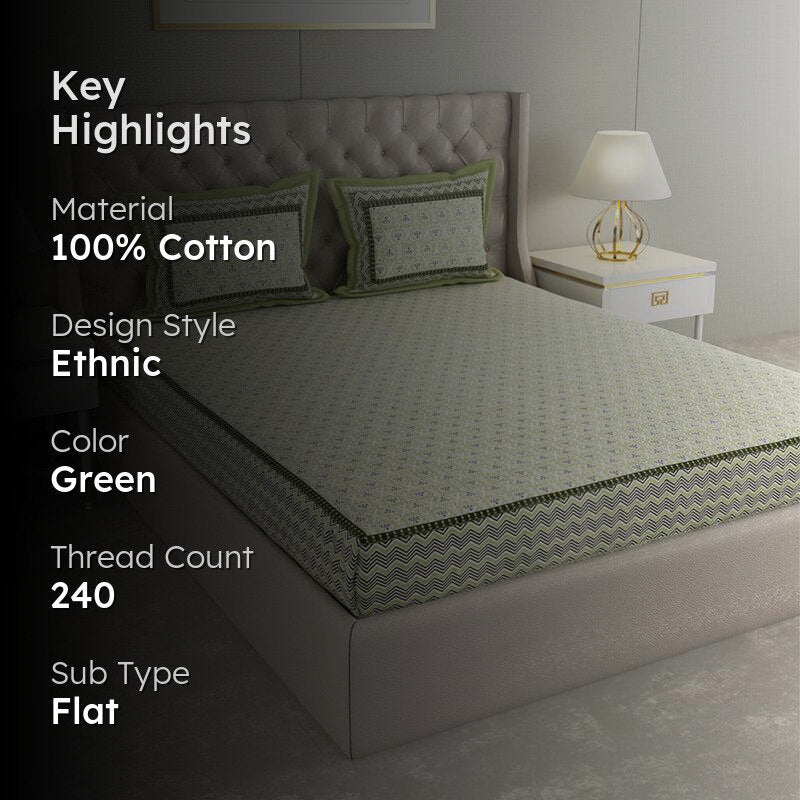 Kinova Printed Cotton Bedsheet (Green) - 240 TC media 2