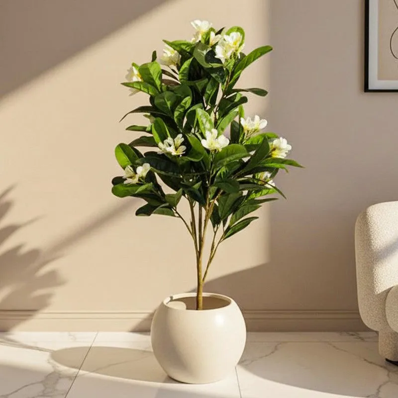 Verdiq Artificial Frangipani With Black Plastic Pot - 4.5 Feet media 1