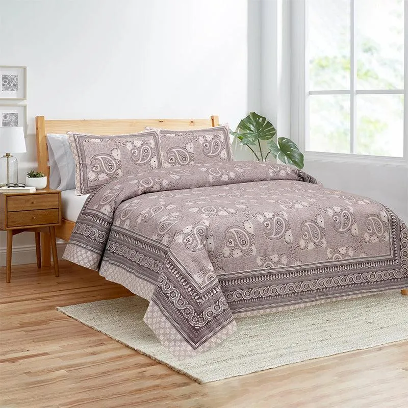 Mukha Ethnic Cotton Bedsheet (Beige) - 180 TC media 1