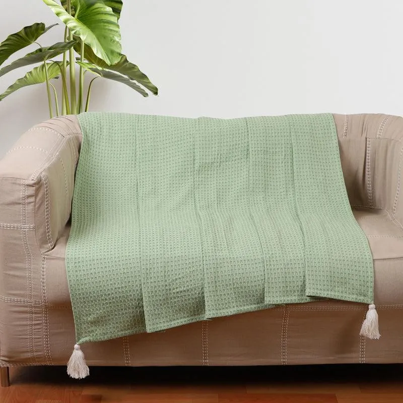 Forest Fables Knitted Cotton Throw - Sage Green media 1