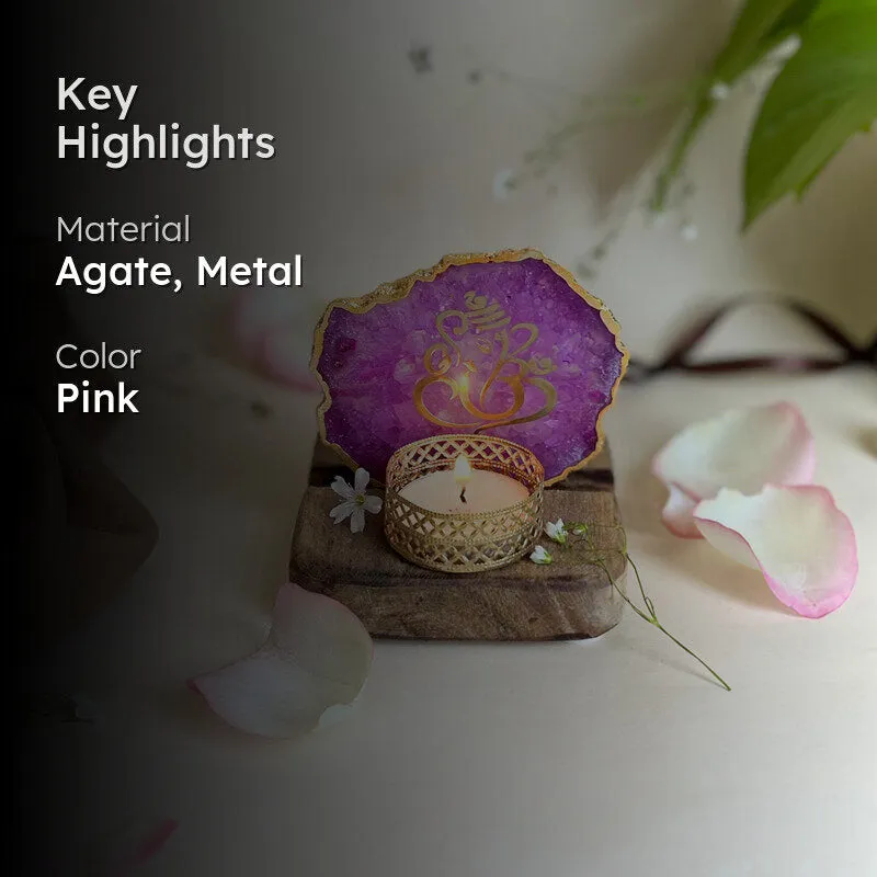 Ganesha Handcrafted Agate Religious Accent With Tealight Candle Holder - Pink media 2