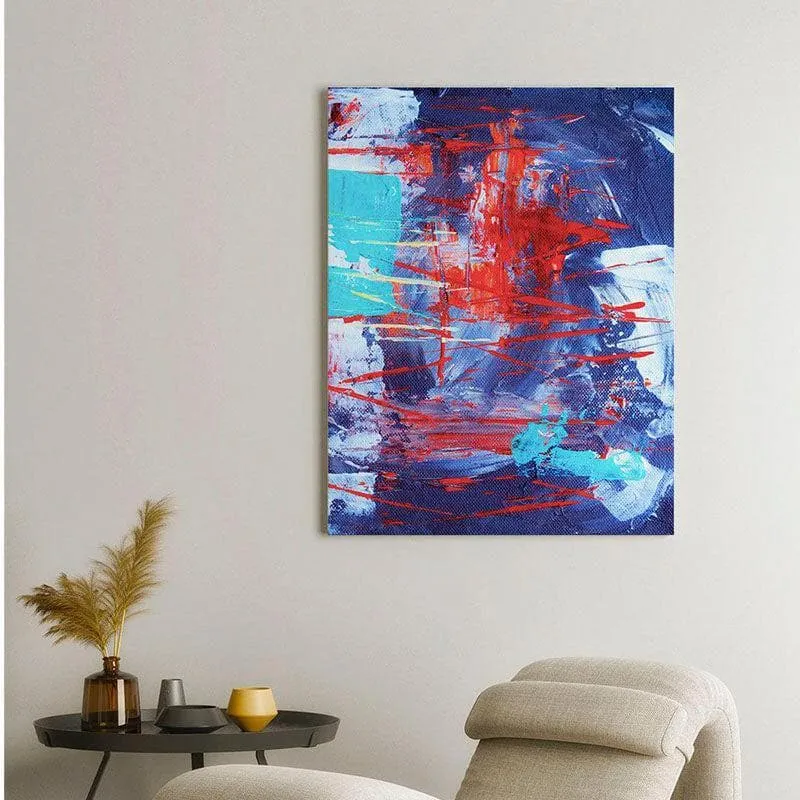 Royal Red and Blue Abstract Canvas Painting - Gallery Wrap media 1